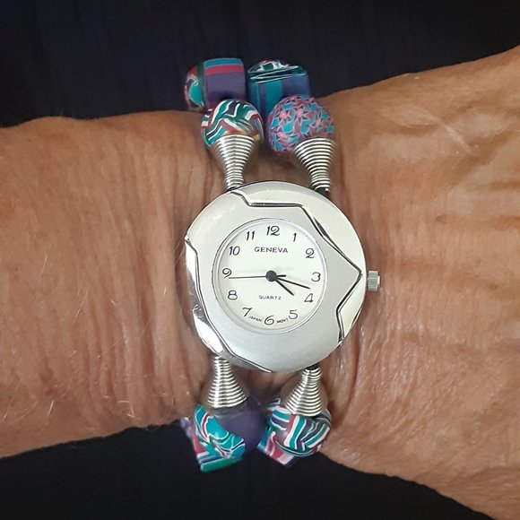 Geneva watch & boho beaded stretch  bracelet band - Picture 6 of 6